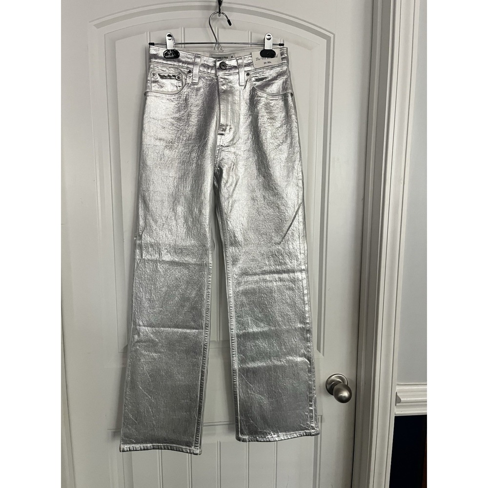 New Abercrombie & Fitch  90's High Rise Silver Metallic 24 00 S Shiny Jeans 739